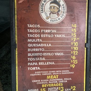Tacos El Yakis Estilo Sonora - Menu board 1/26/23 - Tacos Near Me - North Hollywood, California Tacos El Yakis Estilo Sonora - Menu board 1/26/23 - Tacos Near Me - North Hollywood, California