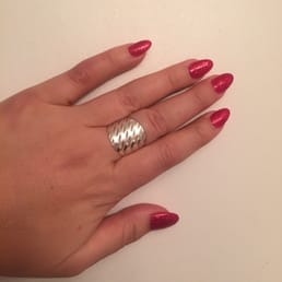 Ruby red glitter acrylic nails in the almond shape cuz I have chubby fingers. Awesome job Chloe! Ruby red glitter acrylic nails in the almond shape cuz I have chubby fingers. Awesome job Chloe!