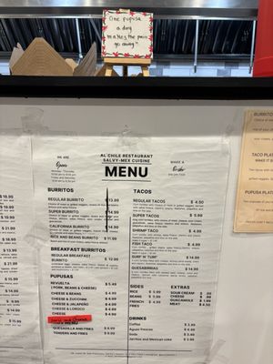 Menu photo 2 Al Chile San Francisco, CA