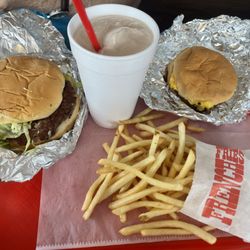 Chandler's Drive In - Chandler's Drive In - Champ burger with Chocolate Shake - Cheeseburger meal deal with fries ( and soda not pictured)