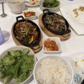 JY Kitchen - Spicy pork dinner and beef with assorted sides (kimchi, rice, lettuce) - Korean Near Me - Lexington, Kentucky