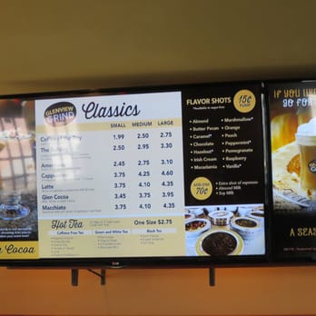 Glenview Grind - Drinks menu board, circa July 2016. - Coffee & Tea Near Me - Glenview, Illinois
