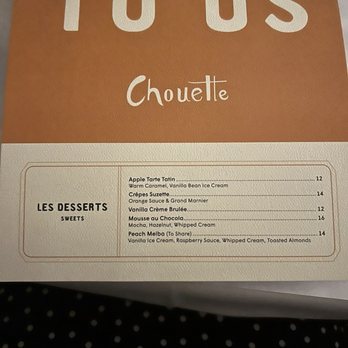Chouette - Dessert menu - French Near Me - Columbus, Ohio