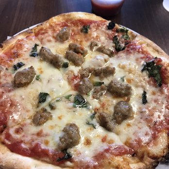 MOD Pizza - Spicy chicken sausage & fresh basil with a sprinkle of parmesan on top. - Fast Food Near Me - Highland, Indiana