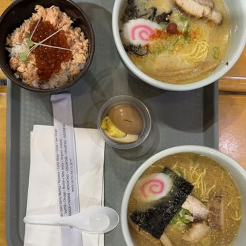 Hokkaido Ramen Santouka - Top - Shio Ramen (M) Combo B with Sake & Ikura Rice Bowl Bottom - Shoyu Ramen (M) - Ramen Near Me - Edgewater, New Jersey