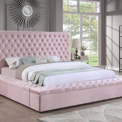 Melrose Discount Furniture - Pink Velvet Bed With Tufted Details