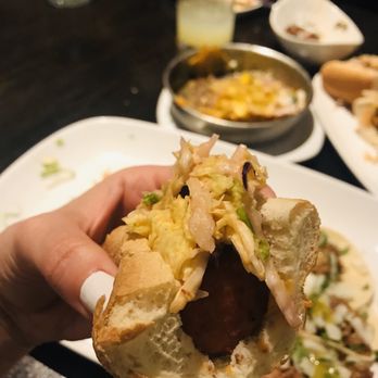 Maya - Maya Dog: Bacon wrapped hotdog with picked slaw. (Brunch item) - Mexican Near Me - New York, New York