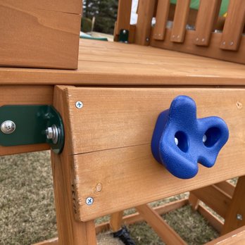 Swingset Dr's - Wood split all the way across from stepping stone due to over tightened screw - General Contractors Near Me Swingset Dr's - Wood split all the way across from stepping stone due to over tightened screw - General Contractors Near Me