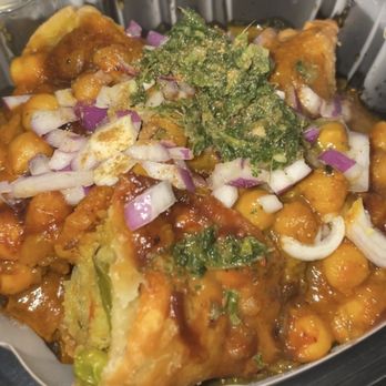 Masala Square Indian Kitchen - supreme samosas (topped w/chickpeas, herbs, and spices) - Indian Near Me - Somerville, Massachusetts