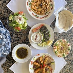 Arzi's Greek & Lebanese Cafe - Fried Cheese Grape leaves shrimp and chicken pasta Hummus salad Zatter pita bread
