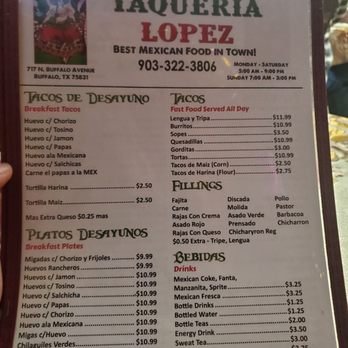 Taqueria lopez - Menu - Mexican Near Me - Buffalo, Texas Taqueria lopez - Menu - Mexican Near Me - Buffalo, Texas