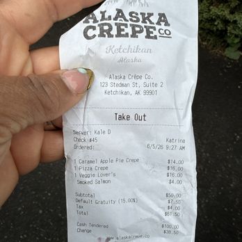 Alaska Crepe - Receipt - Creperies Near Me - Ketchikan, Alaska Alaska Crepe - Receipt - Creperies Near Me - Ketchikan, Alaska