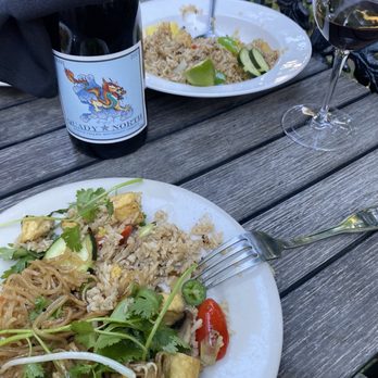 Thai Pepper - Thai fried rice and pad Thai with a bottle of red wine. - Thai Near Me - Ashland, Oregon Thai Pepper - Thai fried rice and pad Thai with a bottle of red wine. - Thai Near Me - Ashland, Oregon