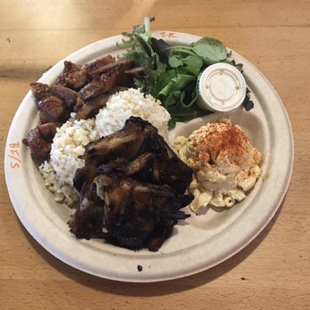 Guava Smoked - Smoked mixed plate with smoked spicy pork and smoked butterfish collars. - Barbeque Near Me - Honolulu, Hawaii Guava Smoked - Smoked mixed plate with smoked spicy pork and smoked butterfish collars. - Barbeque Near Me - Honolulu, Hawaii