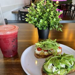 Grain and Berry - Jones Valley - Green Monstah (front) and Live Life on the Veg (rear) toast with Turn the Beet Around juice