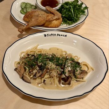Super Peach - Mushroom noodles, fried half chicken - Cocktail Bars Near Me - Los Angeles, California Super Peach - Mushroom noodles, fried half chicken - Cocktail Bars Near Me - Los Angeles, California