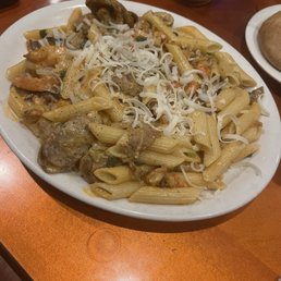 Marti Gras pasta with crawfish, shrimp and sausage. Marti Gras pasta with crawfish, shrimp and sausage.