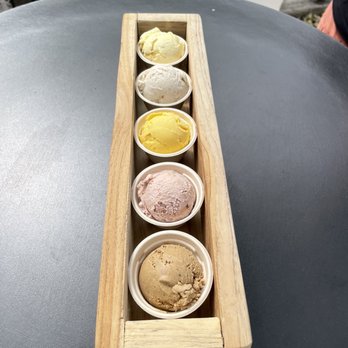Koolfi Creamery - The Flight (Klassic Koolfi, Roasted Banana, Mango Lassi, Strawberry with tamarind glaze, and South Indian Filter Coffee) - Ice Cream & Frozen Yogurt Near Me - San Leandro, California Koolfi Creamery - The Flight (Klassic Koolfi, Roasted Banana, Mango Lassi, Strawberry with tamarind glaze, and South Indian Filter Coffee) - Ice Cream & Frozen Yogurt Near Me - San Leandro, California