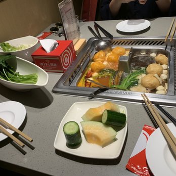 海底撈火鍋 - Our broths (mushroom and tomato) and our toppings! - Hot Pot Near Me - Hong Kong, HK 海底撈火鍋 - Our broths (mushroom and tomato) and our toppings! - Hot Pot Near Me - Hong Kong, HK