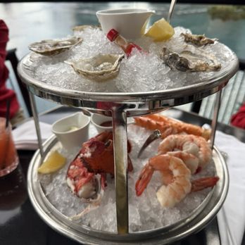 Spago - Our 2 tier seafood tower, missing salmon poke - New American Near Me - Las Vegas, Nevada Spago - Our 2 tier seafood tower, missing salmon poke - New American Near Me - Las Vegas, Nevada