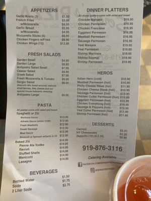 Menu photo 1 Sergio's Pizza Raleigh, NC