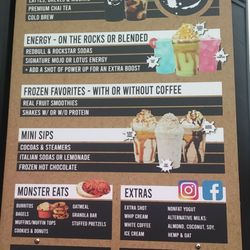 Monster's Mochas - Le Menu