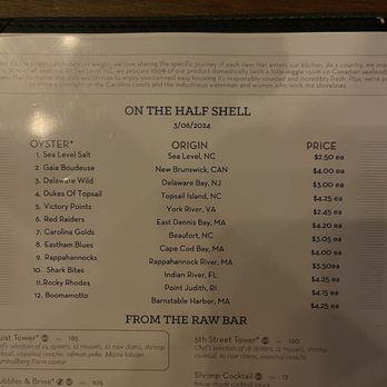 Sea Level NC - List of oysters they have. - Seafood Near Me - Charlotte, North Carolina Sea Level NC - List of oysters they have. - Seafood Near Me - Charlotte, North Carolina