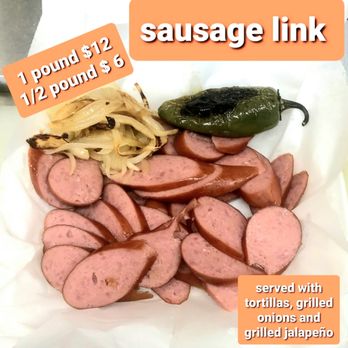 Tacos El Don - sausage link served with grilled onions and grilled jalapeno - Food Trucks Near Me - Alvin, Texas