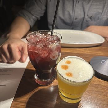 La Mar - Chicha Morada (left) & Maracuya Sour (right) - Peruvian Near Me - Bellevue, Washington