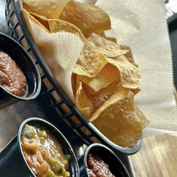 Locales Tacos Y Tequila - Chips with salsa trio. Mango with jalapeño was the favorite - Breakfast & Brunch Near Me - Denver, Colorado Locales Tacos Y Tequila - Chips with salsa trio. Mango with jalapeño was the favorite - Breakfast & Brunch Near Me - Denver, Colorado