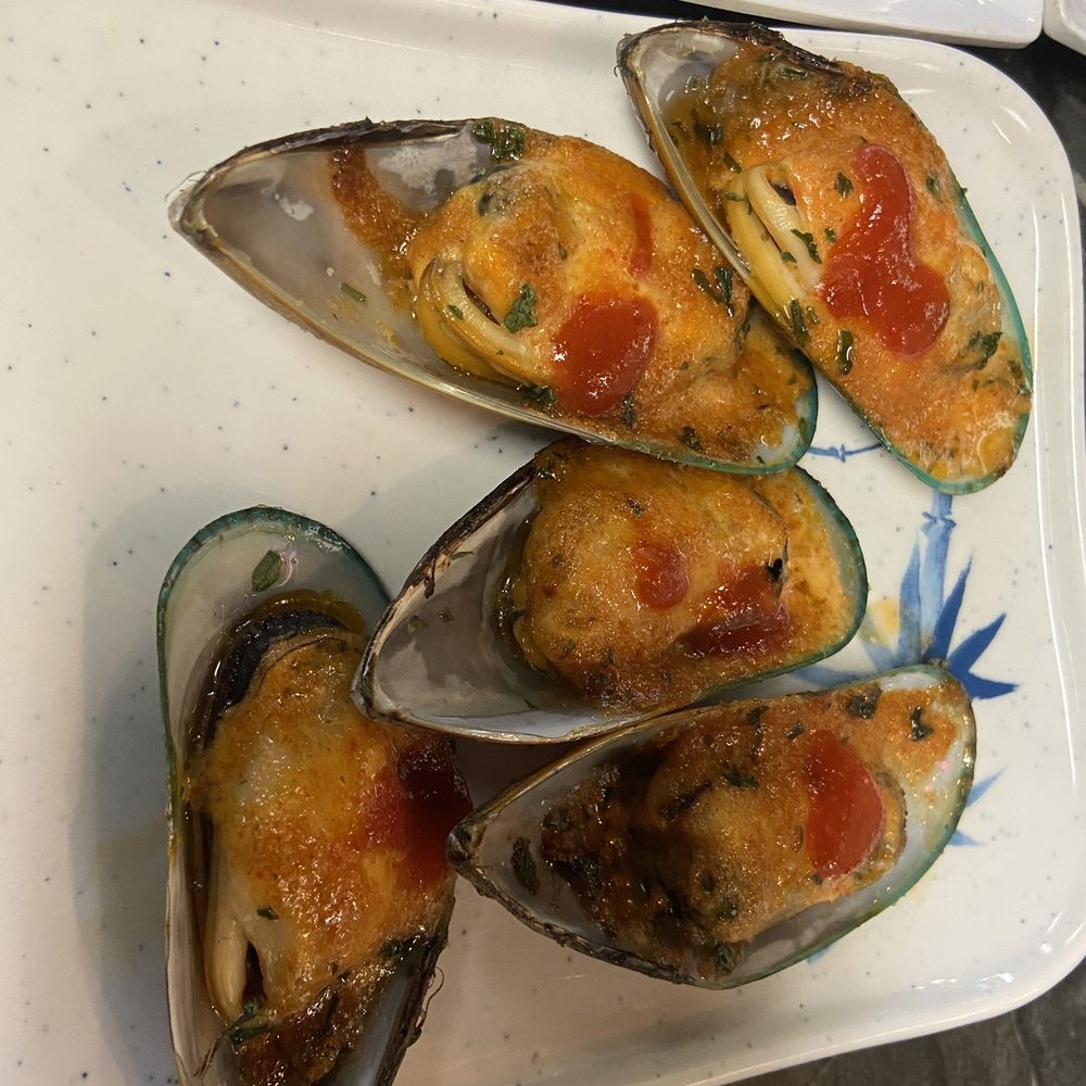 Sushi Pier - Baked Mussels - has a spicy kick - Sushi Bars Near Me - Reno, Nevada Sushi Pier - Baked Mussels - has a spicy kick - Sushi Bars Near Me - Reno, Nevada