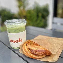 Nook Coffee Bar - Matcha Latte & a Cinnamon Roll.