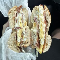 Brooklyn Bagel House - Jalapeño bagel with jalapeño cream cheese, sausage, ham, bacon, and egg and American cheese