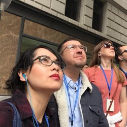 Seattle Architecture Foundation - On the tour wearing the ear pieces with adjustable volume on the necklace