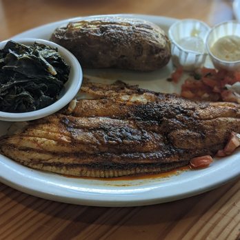 Basnight's Lone Cedar Cafe - Blackened flounder - the only entree we ordered that's decent - Seafood Near Me - Nags Head, North Carolina Basnight's Lone Cedar Cafe - Blackened flounder - the only entree we ordered that's decent - Seafood Near Me - Nags Head, North Carolina