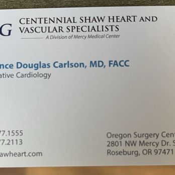 Centennial Shaw Heart Center - Business Card - Cardiologists Near Me - Roseburg, Oregon