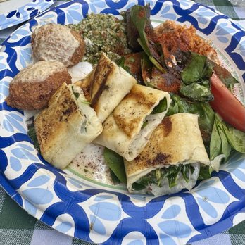 Paprika Cafe - Falafel, special made-to-order vegan spanakopita! (it's not on the menu), salad, hummus, dolma, tabouli, and tahini. So FRESH and delicious! - Mediterranean Near Me - Monterey, California Paprika Cafe - Falafel, special made-to-order vegan spanakopita! (it's not on the menu), salad, hummus, dolma, tabouli, and tahini. So FRESH and delicious! - Mediterranean Near Me - Monterey, California