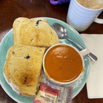 Lexie’s Cafe - Sweet and spicy chicken melt (special of the day) and roasted red pepper and Gouda soup with a latte. - Cafes Near Me - Eagle River, Alaska Lexie’s Cafe - Sweet and spicy chicken melt (special of the day) and roasted red pepper and Gouda soup with a latte. - Cafes Near Me - Eagle River, Alaska
