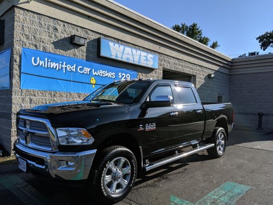 Wash and Wax - This customer signed up for the unlimited Extreme wash package to keep their vehicles looking new! We have teamed up with Simoniz chemicals to provide excellent results. Wash and Wax - This customer signed up for the unlimited Extreme wash package to keep their vehicles looking new! We have teamed up with Simoniz chemicals to provide excellent results.