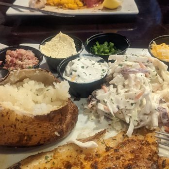 Riptides Raw Bar & Grill - Catch of the day grouper grilled and potato with the works And Tuna steaks, excellent seared / raw. - Seafood Near Me - Ormond Beach, Florida