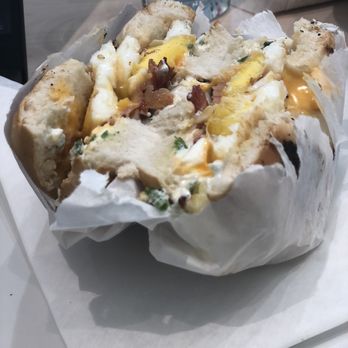Iris Coffee Lab - Bacon egg and cheese on an everything bagel came highly recommended and did not disappoint - Coffee & Tea Near Me - Raleigh, North Carolina