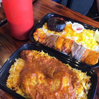 Sumac Kebab Kitchen - (Top) Chicken and veal with rice (Bottom) Zereshk polo: Chicken stewed in tomato sauce over rice - Persian/Iranian Near Me - Toronto, Ontario