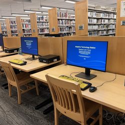 Eugene Public Library - Assistive Technology stations: rising tables appropriate for wheelchairs.