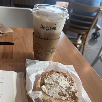 Victory Coffee - Hue city latte and plain bagel with plain cream cheese - Coffee & Tea Near Me - Tampa, Florida Victory Coffee - Hue city latte and plain bagel with plain cream cheese - Coffee & Tea Near Me - Tampa, Florida