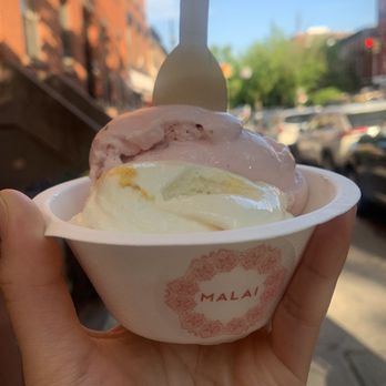 Malai - Top: Rose with Cinnamon Roasted Almonds Ice Cream  Bottom: Mango and Cream Ice Cream - Ice Cream & Frozen Yogurt Near Me - Brooklyn, New York