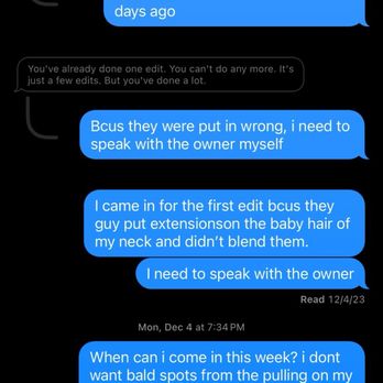T-ANNA - This text shows that they blocked me as it doesn't say "delivered" - Hair Extensions Near Me - Los Angeles, California T-ANNA - This text shows that they blocked me as it doesn't say "delivered" - Hair Extensions Near Me - Los Angeles, California