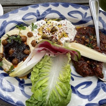 Aba - Spread Sampler with Smoky Garlic Hummus, Whipped Feta and Muhammara. - Mediterranean Near Me - Austin, Texas