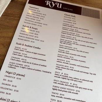 RYU - Menu - Sushi Bars Near Me - Memphis, Tennessee RYU - Menu - Sushi Bars Near Me - Memphis, Tennessee