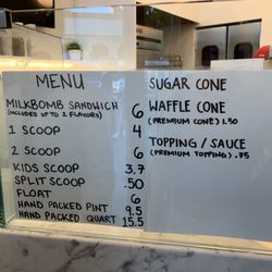 Milkbomb Ice Cream - Menu