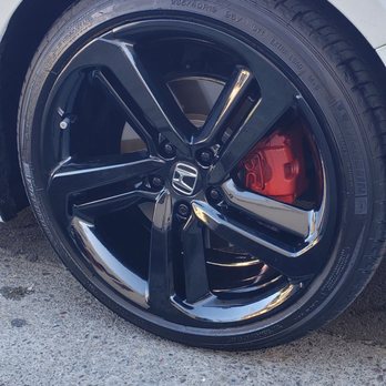 Finish Logic - Wheels powder coated in gloss black and calipers painted red. - Powder Coating Near Me - Concord, California Finish Logic - Wheels powder coated in gloss black and calipers painted red. - Powder Coating Near Me - Concord, California
